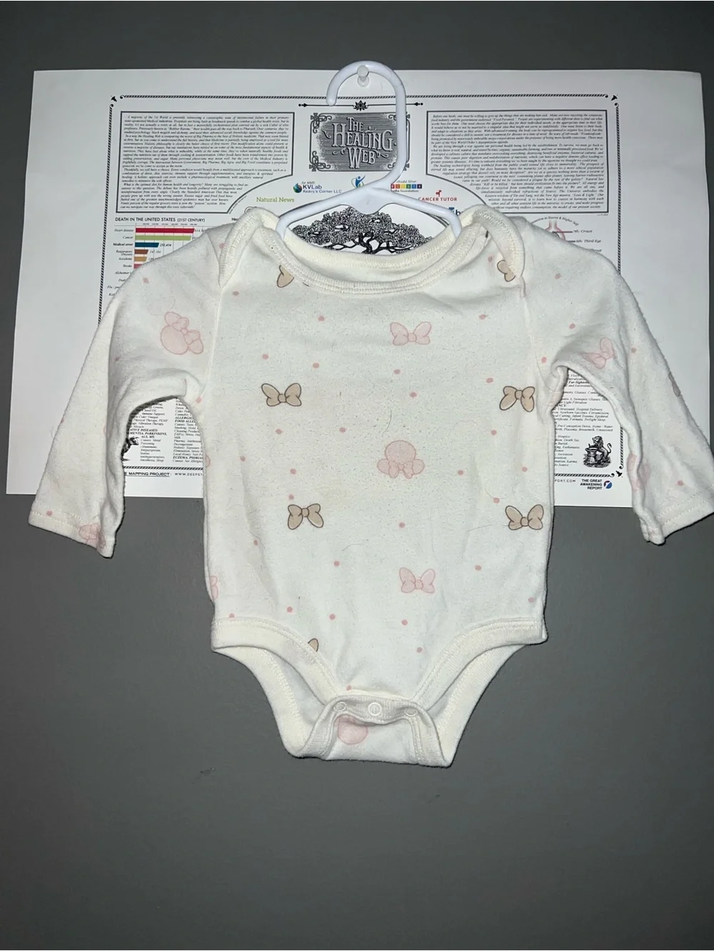 Disney Cream Long-Sleeve Bodysuit with Pink & Tan Bow Print